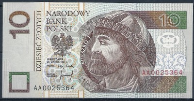 1994 r Banknot 10 zł Seria AA. UNC