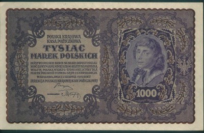 1919 r. Banknot  1000 marek UNC I.