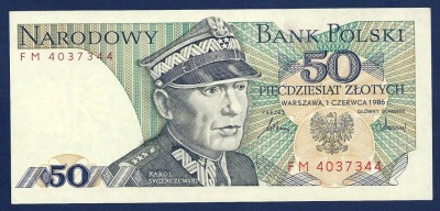 1986 r.Banknot 50 zł Świerczewski Seria FM  UNC