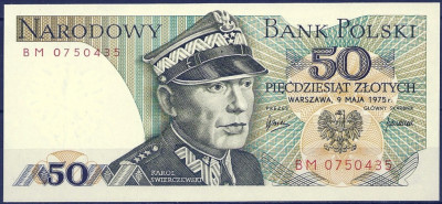 1975 r. Banknot 50 zł Seria BM. UNC