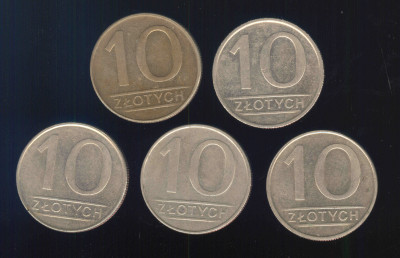 Polska 10 złoty 84,85,86,87,88 (śr.25,0 mm)