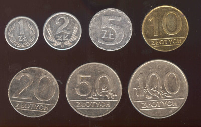 Polska 1,2,5,10,20,50,100 złoty 1990