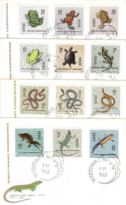 FDC 1963 S-280 Fi 1245-1256 Gady i płazy