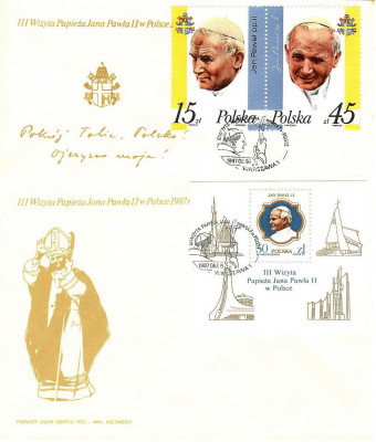 FDC 1987 S-795 Fi 2951-2953 bl 133 III wizyta Jana Pawła II