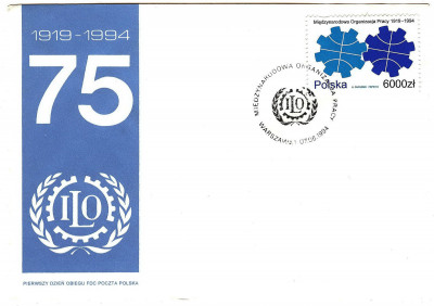 FDC 1994 S-978 Fi 3345 75 lat Międzyn.Organizacji Pracy