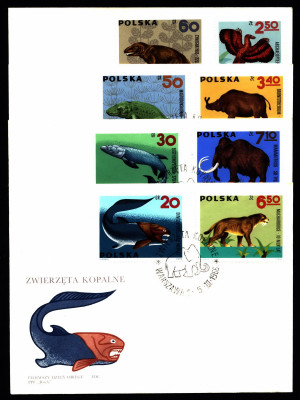 FDC 1966 S-333 Fi 1506-1514 Zwierzęta kopalne - kręgowce