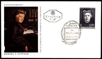 Austria FDC 1965 Mi 1199 Bertha von Suttner, Peace Nobel