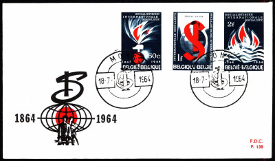 Belgia FDC 1964 Mi 1350-1352 Centenary of Socialist Internat