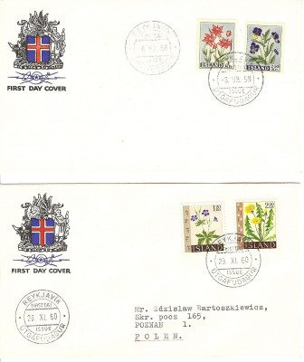 Island FDC 1958-60 Mi 323-324, 345-346 Flowers