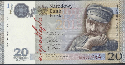 2018 r 20 zł Banknot Seria RP 0037464. UNC
