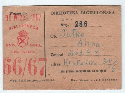 Karta biblioteczna - UNIWERSYTET JAGIELOŃSKI