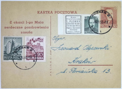 1951 r. Kartka Pocztowa Cp 127 - z okazji 1-go maja