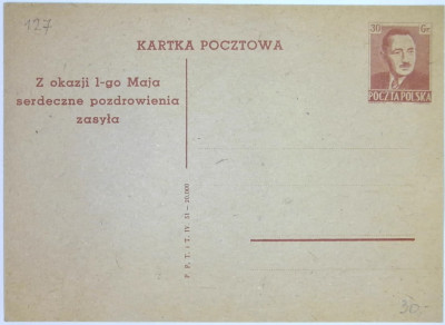 1951 r. Kartka Pocztowa Cp 127**  - z okazji 1-go maja