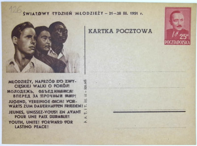 1951 r. Kartka Pocztowa Cp 126 **  Światowy...