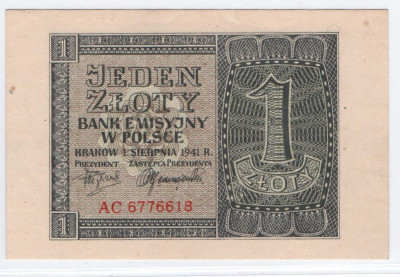 Polska 1 złoty 1941, ser. AC, Stan 1-