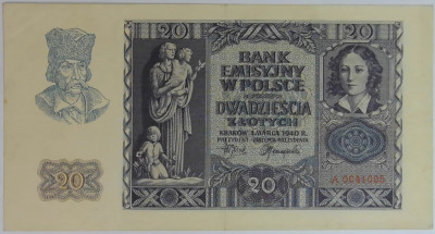 Banknot 20 Złotych 1940 rok seria A 0041005