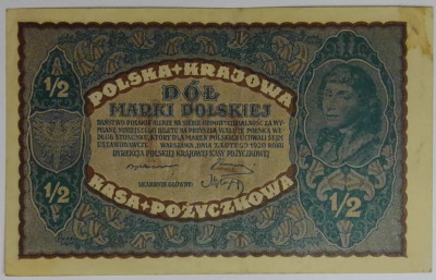 BANKNOT 1/2 Marki Polskiej 1920 Kościuszko