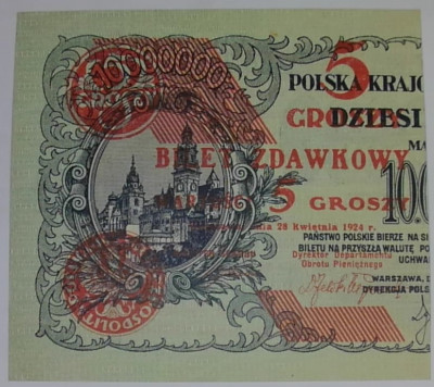 a 5 groszy 1924 bilet zdawkowy lewa połowa