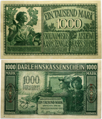 1000 marek Kowno 1918 7 cyfr podpis zielony