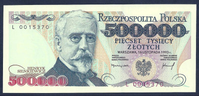 1993 r Banknot 500 000** zł. Seria L. UNC