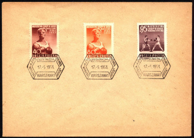 FDC 1953 S-067 Fi 664-666 Mistrzostwa Europy w boksie