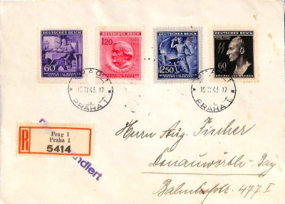 CZECHY i MORAWY 1943-HEYDRICH - koperta polecona.