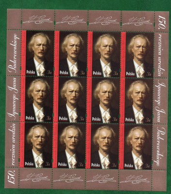 Fi 4351** ark. 150 rocznica urodzin Ignacego Jana Paderewski