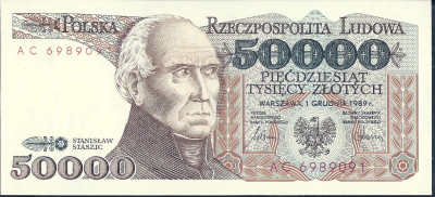 1989 r. Banknot 50 000 zł  UNC. AC