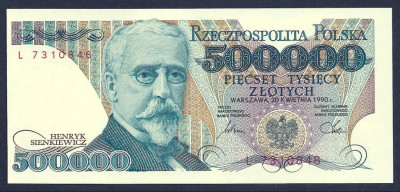 1990 r. Banknot 500000 zł Seria L. UNC.