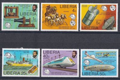 Telekomunikacja 100 rocznica telefonu Liberia 1976 czyste **