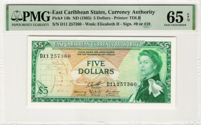KARAIBY WSCHODNIE 1965 - 5 $-UNC-PMG65-GRATIS WYSYŁKA!