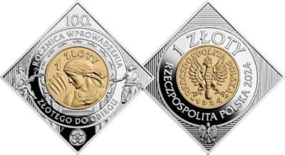 1 zł 100. Rocznica wprowadzenia złotego do obiegu.