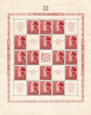 CHORWACJA 1943-DWA ARKUSZE-ANTE PAVELIC MNH**!