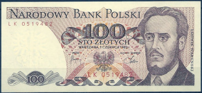 1982 r. Banknot 100 zł Seria LK. UNC