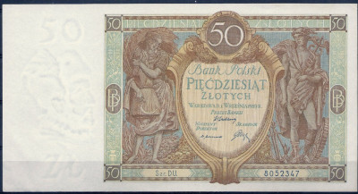 1929 r Banknot 50 złotych Seria DU 8052347 UNC