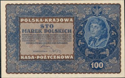 1919 r. Banknot 100 Marek IH Seria L Nr 571422 UNC