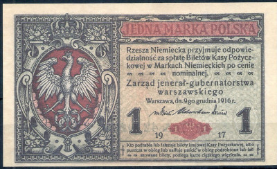1917 r Banknot 1 Marka. Reprint - Kopia UNC