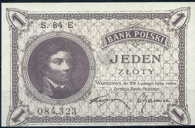 1919 r Banknot 1 zł. Reprint - Kopia UNC