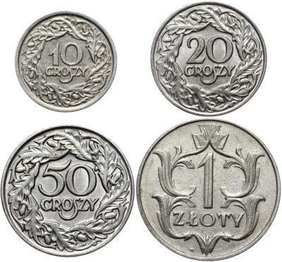 Polska II RP - Zestaw 4 monety 10 20 50 gr. 1923 + 1 zł
