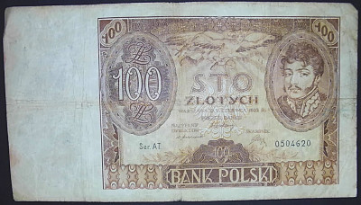 100 zł &ndash; 2 czerwca 1932 r. Ser. AT. 0504620 stan III