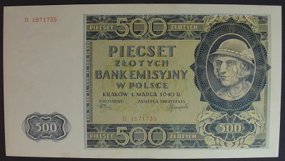 500 zł &ndash; 1 marca 1940 r. Seria B 1571735