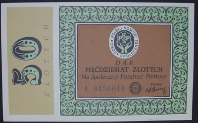 POLSKI KOMITET POMOCY SPOŁECZNEJ DAR 50 złotych.