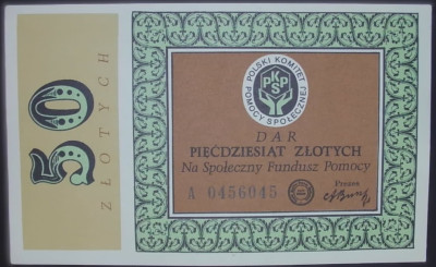 POLSKI KOMITET POMOCY SPOŁECZNEJ DAR 50 złotych.