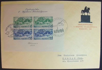 Blok 5A kasowany okolicznościowo 1938 na kopercie